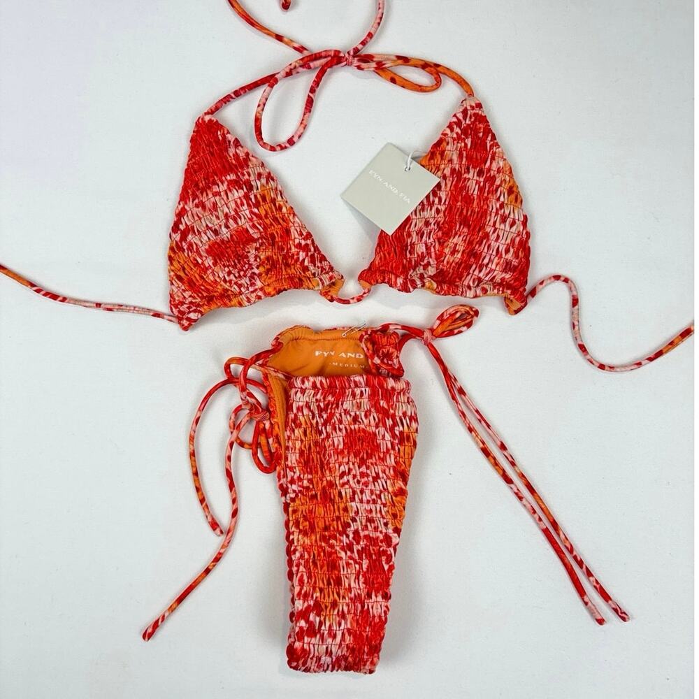 Fyn and Fia Venus Bikini Set NWT Size M Orange Red White Triangle String